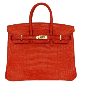 1:1 Hermès Replica - Birkin 25 Orange Poppy Matte Alligator Gold HW