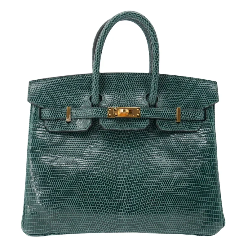 1:1 Hermès Replica - Birkin 25 Vert Cypress Lizard Gold HW