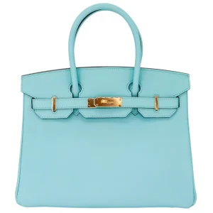 1:1 Hermès Replica - Birkin 30 Bleu Atoll Epsom Gold HW