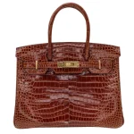 1:1 Hermès Replica - Birkin 30 Miel Shiny Porosus Crocodile Gold HW