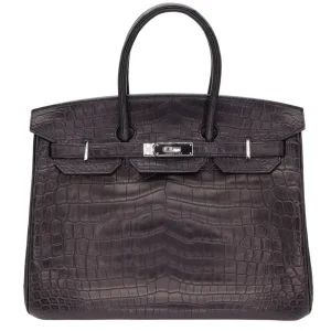1:1 Hermès Replica – Birkin 35 Black Matte Niloticus Crocodile Palladium HW