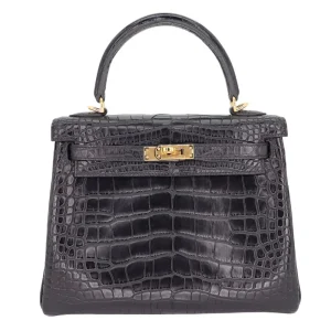 1:1 Hermès Replica - Kelly 25 Retourne Black Matte Alligator Gold HW
