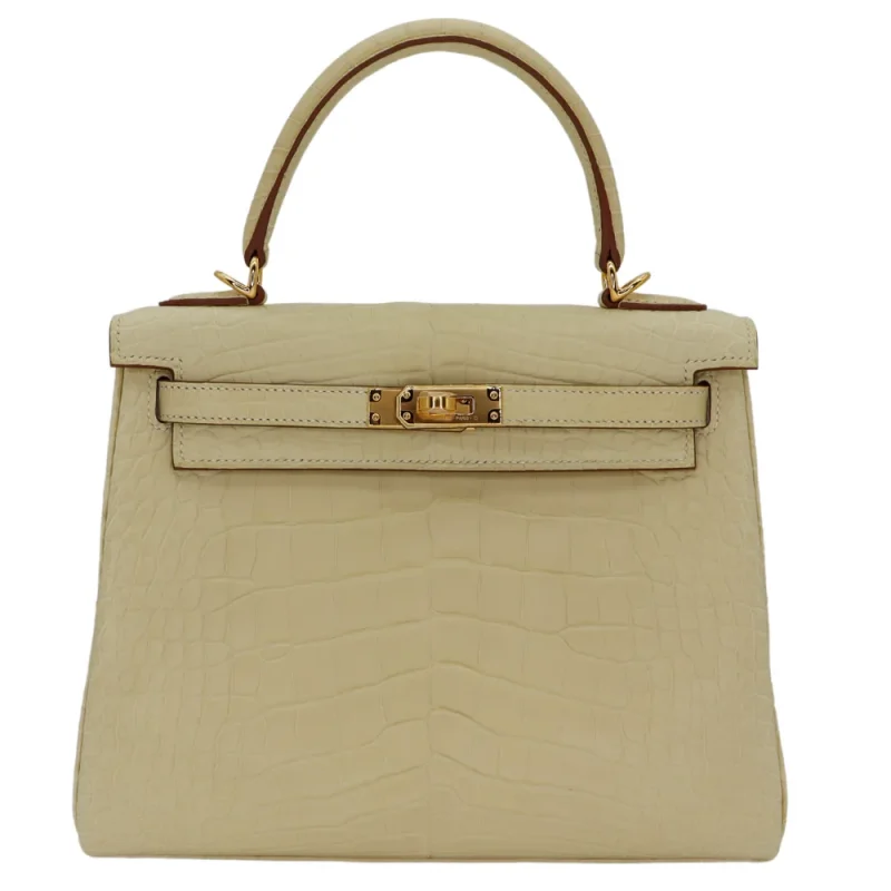 1:1 Hermès Replica – Kelly 25 Retourne Vanille Matte Alligator Gold HW - Designer Inspired Luxury Bag