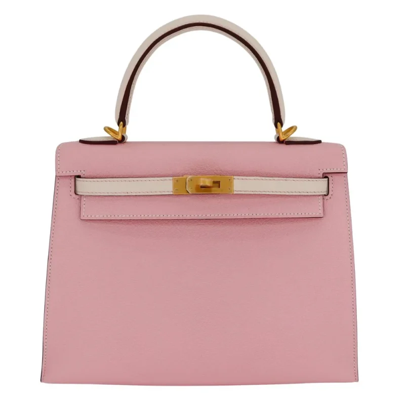 1:1 Hermès Replica – Kelly 25 Sellier HSS Rose Sakura/ Nata Chevre Brushed Gold HW - Premium Alternative