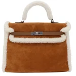 11 Hermès Replica - Kelly 35 Teddy Shearling ChamoisEcruAlezan Suede Palladium HW Front 1:1 Hermès Replica Kelly 35 Teddy Shearling Bag - Premium Quality