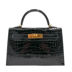 1:1 Hermès Replica - Kelly II Sellier Mini Black Shiny Alligator Gold HW