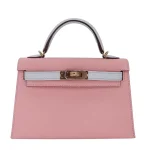 1:1 Hermès Replica - Kelly II Sellier Mini HSS Rose Sakura/Bleu Brume Chevre Permabrass HW