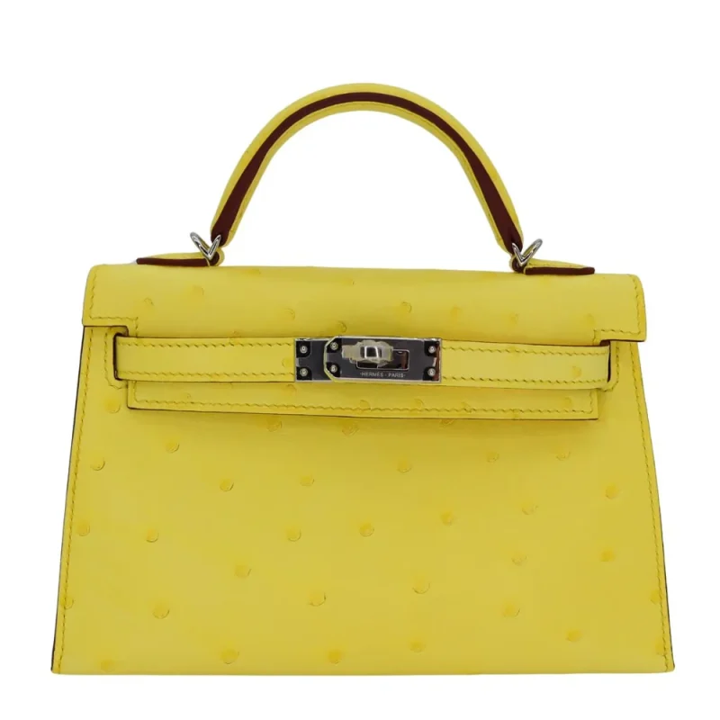 1:1 Hermès Replica - Kelly II Sellier Mini Jaune Citron Ostrich Palladium HW