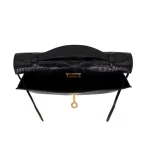 11 Hermès Replica - Kelly Pochette Black Matte Alligator Gold HW Interior