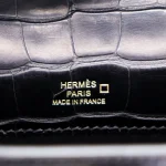 11 Hermès Replica - Kelly Pochette Black Matte Alligator Gold HW Logo