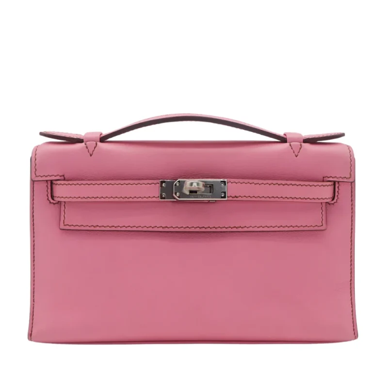 1:1 Hermès Replica - Kelly Pochette Bubblegum Swift HW