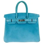 Artisan-Grade Hermès Dupes - Birkin 25 Doblis Bleu Suede Palladium HW