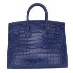 Artisan-Grade Hermès Dupes - Birkin 25 Sellier Indigo Aizome Matte Porosus Crocodile Palladium HW Back