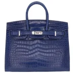 Artisan-Grade Hermès Dupes - Birkin 25 Sellier Indigo Aizome Matte Porosus Crocodile Palladium HW Front Artisan-Grade Hermès Dupes | Birkin 25 Sellier Indigo Aizome