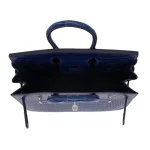 Artisan-Grade Hermès Dupes - Birkin 25 Sellier Indigo Aizome Matte Porosus Crocodile Palladium HW Interior