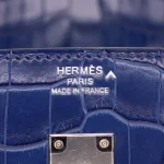 Artisan-Grade Hermès Dupes - Birkin 25 Sellier Indigo Aizome Matte Porosus Crocodile Palladium HW Logo
