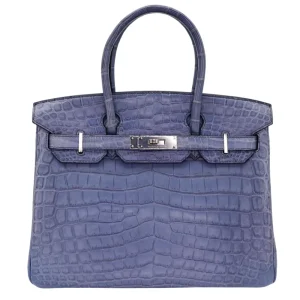 Artisan-Grade Hermès Dupes - Birkin 30 Bleu Brighton Matte Niloticus Crocodile Palladium HW