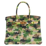 Artisan-Grade Hermès Dupes - Birkin 30 Customized Green Camouflage Swarovski Crystal Gold HW