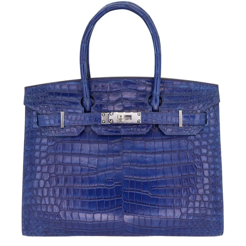 Artisan-Grade Hermès Dupes – Birkin 30 Sellier Indigo Aizome Matte Porosus Crocodile Palladium HW - Premium Alternative Bag