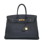Artisan-Grade Hermès Dupes - Birkin 35 Black Clemence Gold HW Front Artisan-Grade Hermès Dupes – Birkin 35 Black Clemence Gold HW