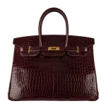 Artisan-Grade Hermès Dupes - Birkin 35 Bordeaux Shiny Porosus Gold HW Front Artisan-Grade Hermès Dupes – Birkin 35 Bordeaux Shiny Porosus