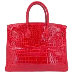 Artisan-Grade Hermès Dupes - Birkin 35 Braise Shiny Porosus Crocodile Palladium HW Back