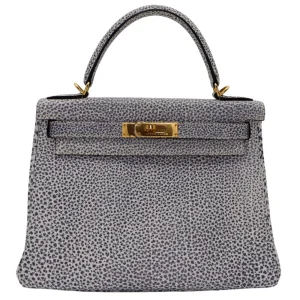 Artisan-Grade Hermès Dupes - Kelly 28 Retourne Dalmatian Buffalo Gold HW