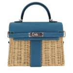 Artisan-Grade Hermès Dupes - Kelly II Sellier Mini Picnic Bleu Jean Swift Palladium HW