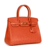 Best Replica Hermes - Birkin 30 Tangerine Ostrich Gold HW Side1