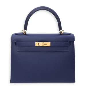 Best Replica Hermes - Kelly 28 Sellier Bleu Saphir Epsom Gold HW