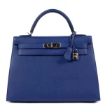 Best Replica Hermes - Kelly 32 Bleu Electrique Clemence Palladium HW