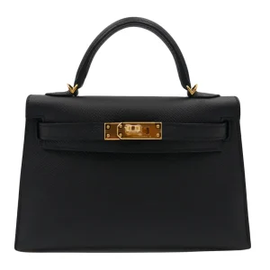 Best Replica Hermes - Kelly II Sellier Mini Black Epsom Gold HW