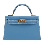 Best Replica Hermes - Kelly II Sellier Mini Bleu Jean Epsom Gold HW