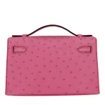 Best Replica Hermes - Kelly Pochette Bubblegum Ostrich Palladium HW Back