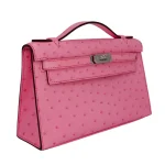 Best Replica Hermes - Kelly Pochette Bubblegum Ostrich Palladium HW Side