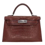 Best Replica Hermes - Mini Kelly II Havane Matte Alligator Palladium HW Front Best Replica Hermes - Mini Kelly II Havane Matte Alligator
