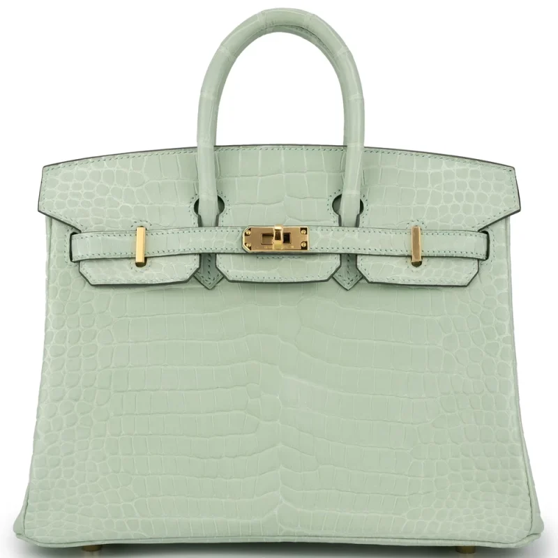 Hermès Birkin 25 Crocodile Porosus Vert Deau Gold HW - Artisan-Grade Dupes