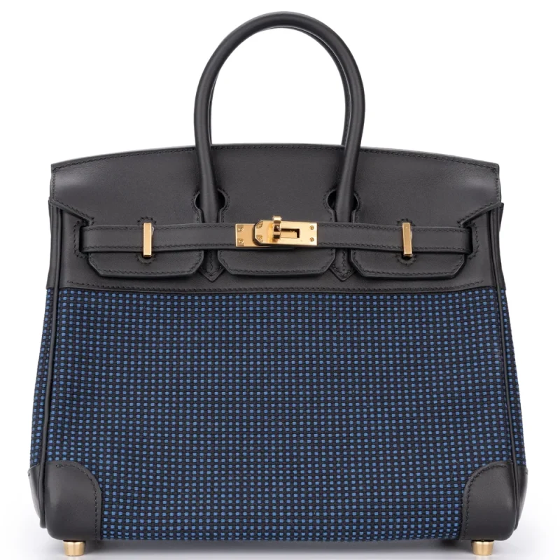 Hermès Birkin 25 Retourne Toile Quadrille/Swift Egee/Noire Gold HW - High-End Inspired
