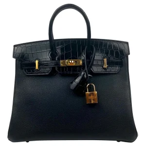 Hermès Birkin 25 Touch Black Novillo Crocodile Replica Bag