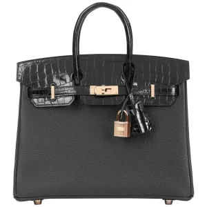 Hermès Birkin 25 Touch Black Togo Niloticus Crocodile Gold HW