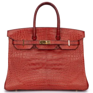Hermès Birkin 35 Matte Alligator Rouge Gold HW | Replica Bags