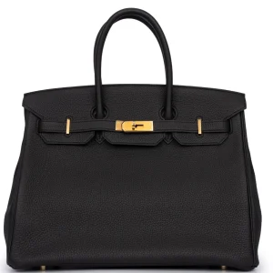 Hermès Birkin 35 Togo Noir Rough Gold HW - Artisan-Grade Dupes
