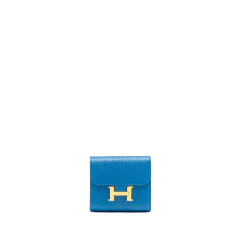 Hermès Constance Compact Wallet Blue Epsom Gold HW Replica