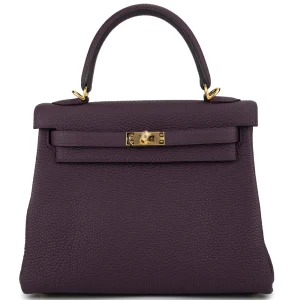 Hermès Kelly 25 Retourne Togo Cassis Gold HW - Artisan-Grade Dupes