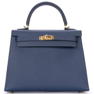 Hermès Kelly 25 Sellier Epsom Bleu Navy Gold HW - High-End Inspired