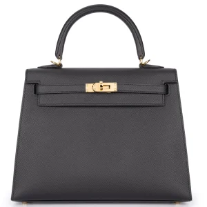 Hermès Kelly 25 Sellier Epsom Veau Noir Gold HW - Mirror Quality Replicas
