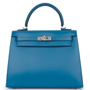 Hermès Kelly 25 Sellier Tadelakt Bleu Izmir Palladium HW - 1:1 Replica