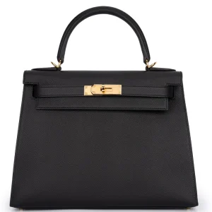 Hermès Kelly 28 Epsom Black Gold HW - Mirror Quality Replicas