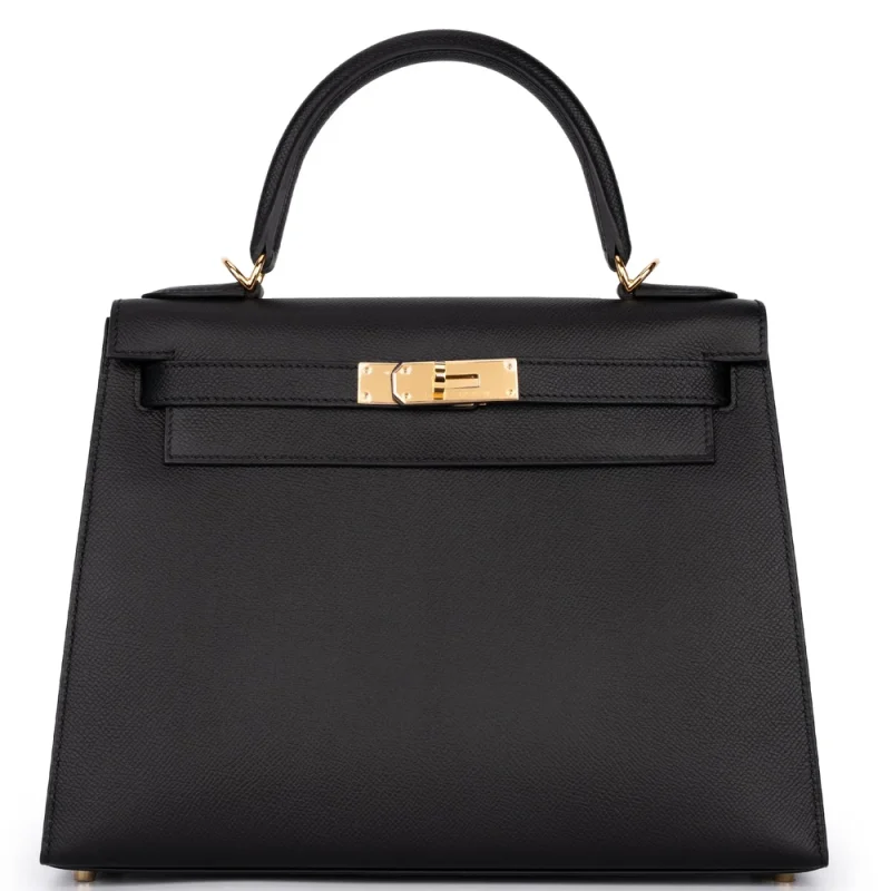 Hermès Kelly 28 Epsom Noir Rough Gold HW - High-End Inspired