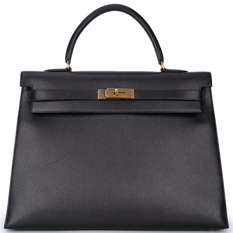 Hermès Kelly 35 Sellier Clemence Black Gold HW - Replica